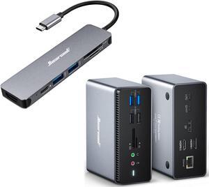 Hiearcool 7IN1 USB C Hub and 14IN1 Docking Station, USB C to HDMI Multi-Port Adapter Universal USB C/A Laptop Dock