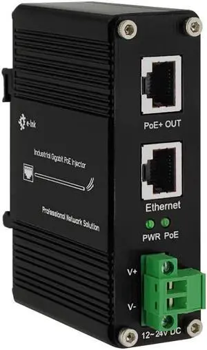 Industrial Gigabit Passive PoE Injector Hardened POE Adapter with 12-24V DC Input 24V PoE Output DIN- Rail /Wall Mount