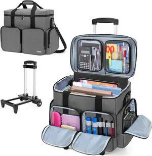 CURMIO Rolling Teacher Tote Bag with Padded Laptop Compartment for up to 15.6 Inches Laptop, Wheeled Teacher Bag for Teaching, Office, Craft, Gray