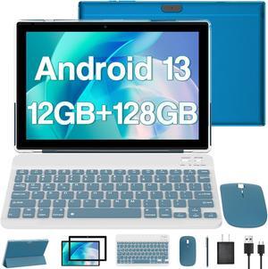 Android 13 Tablet 10 Inch, 2024 Newest 12GB RAM+128GB ROM/1TB Expandable Tablets PC, 2 in 1 Tablets with Keyboard, Quad-Core 2.0GHz CPU HD Screen, Google Certified 5G WiFi 6 BT 5.0, 8MP Camera Tableta