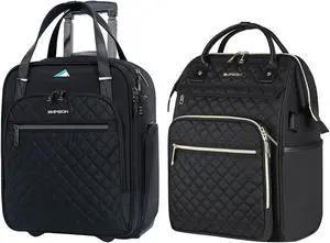 EMPSIGN 16" Underseat Carry On Wheeled&EMPSIGN Laptop Backpack for Women 17 Inch Travel Backpack Black