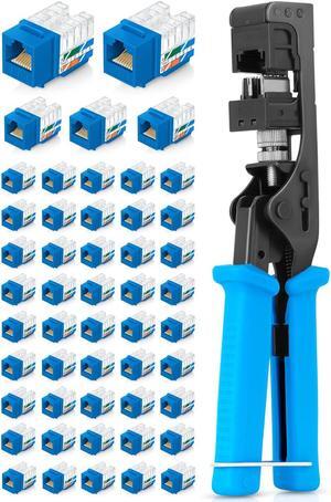 Everest Media Solutions Bundle - 2 Items: easyJACK - Speed Termination Tool + 50 Pack of RJ45 CAT6 UTP Keystone Jacks - Blue
