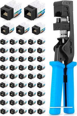 Everest Media Solutions Bundle - 2 Items: easyJack - Speed Termination Tool + 50 Pack of RJ45 Cat6/5e UTP Keystone Jacks - Black