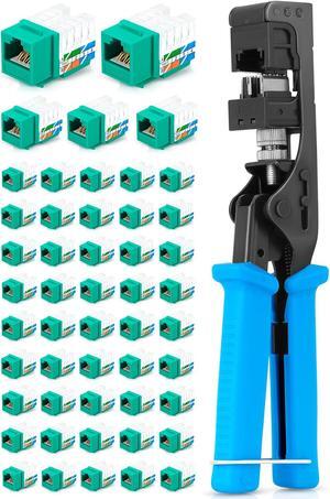 Everest Media Solutions Bundle - 2 Items: easyJack - Speed Termination Tool + 50 Pack of RJ45 CAT6A UTP Keystone Jacks - Green