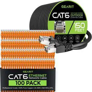GearIT 100Pack 1ft Cat6 Ethernet Cable & 150ft Cat6 Cable
