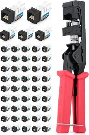 Everest Media Solutions Bundle - 2 Items: 45Term - Speed Termination Tool + 50 Pack of RJ45 CAT6 UTP Keystone Jacks - Black