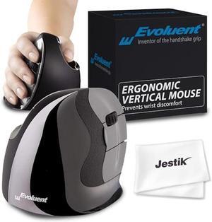 Evoluent Vertical Mouse D Medium (VMDM) - Ergonomic Wired Mouse for Laptop and PC with Jestik Microfiber Cloth