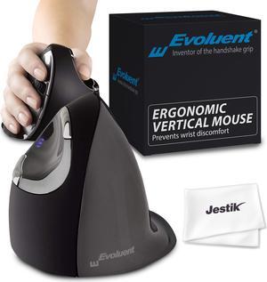 Evoluent Vertical Mouse D Large (VMDL) - Ergonomic Wired Mouse for Laptop and PC with Jestik Microfiber Cloth