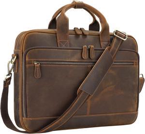 Jack&Chris Leather Briefcases for Men,Mens Laptop Messenger Bag Satchel Shoulder Bag 15.6 Inch Bussiness Attache Case for Work JC44-8,Brown