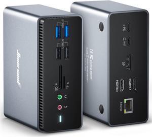 Hiearcool Docking Station,Universal USB C Docking Station,Quadruple Display Compatible for macOS Windows USB C/A Laptop 14IN1 Docking Station