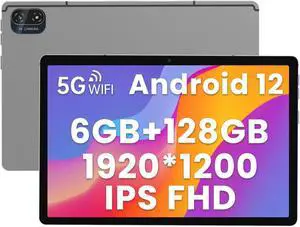 kinstone Android 12 Tablet with 128GB ROM+6GB RAM+1TB Extension, 10.1 Inch Tablet with Octa-Core, 1920x1200 FHD IPS Screen, 13+5MP Dual Camera, 6000 mAh Battery, 5G WiFi, Bluetooth 5.0