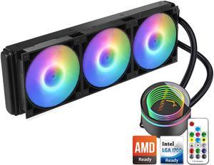 Dracaena AIO CPU Cooler, Color Change Remote, 360mm Radiator, ARGB PWM Fans Quiet Less Than 27DBA, Compatible with AMD AM5/AM4-Intel LGA 1700/1200/115X, Leakproof Technology, High Flow Pump, Black
