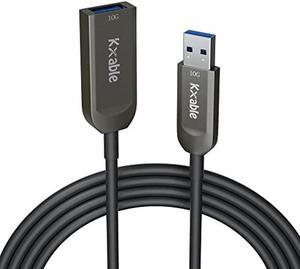 Kxable USB 3.0 Extension Cable 50 Feet, USB Active Fiber Optical Male to Female Extender Cord, High Speed 5Gbps Data Transfer, Support USB 3.0 & USB 2.0, for Webcam, USB Hub, VR, Hard Drive, Printer