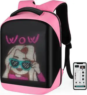Gelrova LED Backpack 17 Inch, Full Color Screen Programmable Screen Laptop Backpack, Work Bag Fashion Travel Backpack for Women, City Serise, Pink