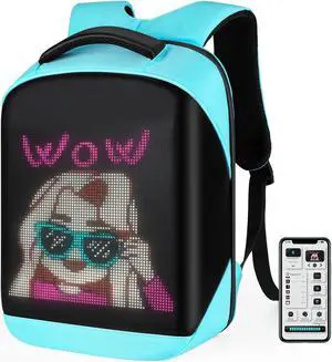Gelrova LED Backpack 17 Inch, City Serise Full Color Screen Programmable Screen Laptop Backpack, Work Bag Fashion Travel Backpack, Blue