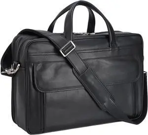 Vintage Genuine Leather Briefcase for Men 17 Inch Laptop Computer Case Business Travel Work Messenger Cross Body Shoulder Bags, Black