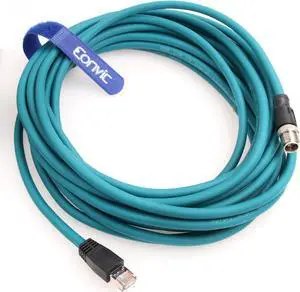 Eonvic Ethernet Shielded Cable M12 X-Type 8 Position to RJ45 Cat 7e Waterproof Industrial Network High Flex Cable for Cognex (15M, Blue)