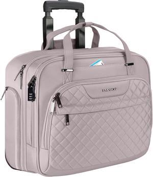 EMPSIGN Rolling Laptop Bag Women with Wheels, Rolling Briefcase for Women Fits Up to 15.6 Inch Laptop Briefcase on Wheels, Water-Repellent Overnight Rolling Computer Bag with RFID Pockets, Grey Pink