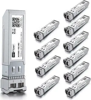 H!Fiber.com 10 Pack 10Gb Multimode SFP+ LC Module, 10GBase-SR Fiber SFP+ Transceiver for Cisco SFP-10G-SR, Ubiquiti UniFi UF-MM-10G, Mikrotik, Netgear, D-Link,TP-Link and More (MMF,850nm,300m,DDM)
