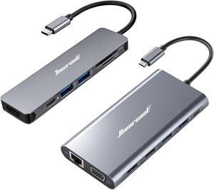 Hiearcool 7IN1 USB C Hub and 12IN1 Docking Station, USB C Dongle USB C Docking Station Quadruple Display