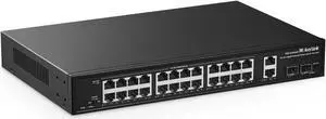 MokerLink 28 Port Gigabit PoE Switch, 24 Gigabit PoE+ Ports, 2 Gigabit Uplink, 2 Gigabit SFP, 300W IEEE802.3af/at, Metal Rackmount Unmanaged Plug and Play Ethernet Switch