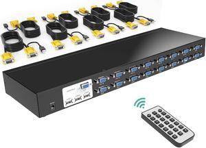 MT-VIKI 16 Port KVM Switch, 16X1 Rackmount KVM Switch VGA, Included 16 KVM Cables & IR Remote, Fit 1U 19'' Rack