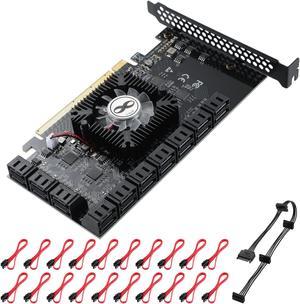 MZHOU PCI-E 20-Port 16X 3.0 SATA Expansion Card with SATA Cables&SATA Power Cable,6Gbps SATA 3.0 PCIe Card(Black,5 * 1064+1812 Chip)