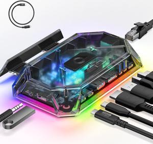 JSAUX RGB Docking Station for Steam Deck (OLED)/ROG Ally/Legion Go, 12-in-1 Steam Deck Dock with 4K@120Hz HDMI & DisplayPort Gigabit Etherne USB-C 3.2 USB-A 3.2/2.0, SD/TF Slots 3.5mm Jack-HB1201S