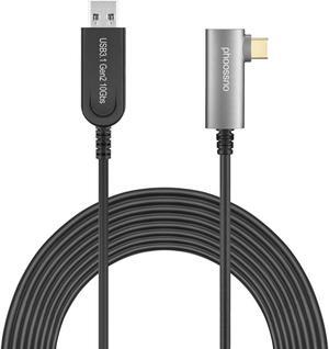 USB A to C Extension Fiber Optical Cable USB 3.1 Gen2 10Gbps 15M 50FT Right Angled Compatible with Microsoft Azure Logitech Aver Vaddio Camera Barco ClickShare Kinect Intel RealSense