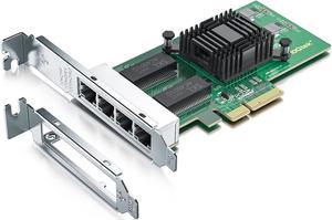Gigabit 4 Port NIC with Intel I350 Chip, 1Gb Network Card Compare to Intel I350-T4 NIC, Quad RJ45 Ports, PCI Express 2.1 X4, Ethernet Card with Low Profile for Windows/Windows Server/Linux