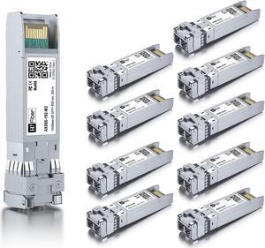 10 Pack 10G Multimode SFP+ LC Module, 10GBase-SR Fiber Transceiver for Cisco SFP-10G-SR, Meraki MA-SFP-10GB-SR, Ubiquiti UniFi UF-MM-10G, Mikrotik, Netgear and More (MMF,850nm,300m,DDM)