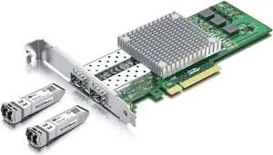 10Gb SFP+ NIC with 2 Pack 10G Single Mode SFP+ LC Module, Broadcom BCM57810S Chip, Dual SFP+ Port, PCI Express X8, Support Windows Server/Linux/VMware