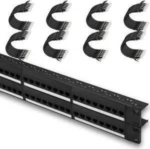 Rapink Patch Panel 48 Port Cat6 Bond with 2 * 24 Pack Patch Cable Cat6 1ft Black