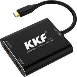 Kkf Capture Card, USB-C 3.0, Black, 1080P60, 4K HDMI Capture Card for Streaming and Recording PS5 PS4 Xbox Series X/S Nintendo Switch, Lag-Free Pass-Through, Windows, Mac OS, Linux Compatible