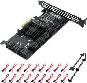 MZHOU PCIE SATA Card 18 Port SATA 4X 6Gbps SATA 3.0 Devices PCIE Card with SATA Cables & SATA Power Cable(ASM1166+575 Chip)
