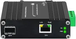 Ndarepoo Mini Compact Industrial-Grade Media Converter with 1 Port Gigabit 10/100/1000Mbps Ethernet and 1 SFP Port 30W PoE+ DIN Rail/Wall Mountable Ruggedized for Extreme Temperatures