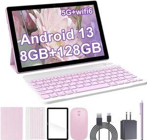 Android 13 Tablet with Keyboard, 2024 Newest 10 Inch 2 in 1 Tablet, 8GB RAM+128GB ROM/1TB Expandable Tablet PC, Quad-Core 2.0GHz CPU 10" HD Screen, 2.4G/5G WiFi 6 BT 5.0 Tableta with Case Mouse Stylus