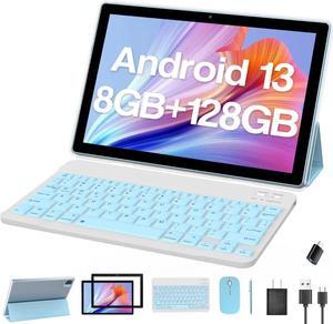 Android 13 Tablet with Keyboard, 2024 Newest 10 Inch 2 in 1 Tablet, 8GB RAM+128GB ROM/1TB Expandable Tablet PC, Quad-Core 2.0GHz CPU 10" HD Screen, 2.4G/5G WiFi 6 BT 5.0 Tableta with Case Mouse Stylus