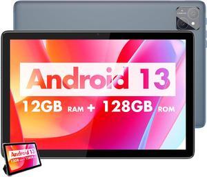 NEWISION Android Tablet 10 inch,Android 13 4G Phone Tablets,12GB(6+6GB Expand) RAM 128GB ROM,Dual 8MP+5MP Camera,5G WiFi,IPS HD Display 1280 * 800,Bluetooth 5.0, GPS, 8000mAh, Tablet with Case,Gray
