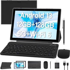 Android 13 Tablet with Keyboard, 10 inch 2 in 1 Tablets, 12GB RAM 128GB ROM 2.0Ghz CPU Tableta, 2.4G/5G WiFi6 BT 5.0 Tablet PC, 1280*800 HD Tablet with Case Mouse Stylus Film, 6000mah Battery Tablet
