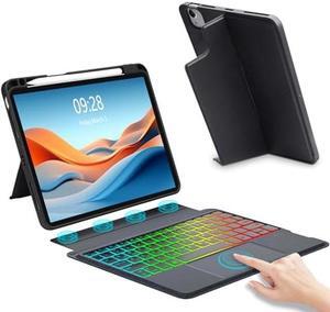 iPad Air 5th/4th Generation Case with Keyboard 10.9 inch | Detachable Bluetooth Keyboard with Trackpad for iPad Pro 11 4th/3rd/2nd/1st Gen | 7 Color Backlit | Smart Folio Case with Pencil Holder Black