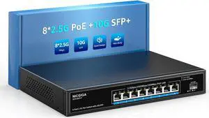 8 Port 2.5G PoE Switch Unmanaged with 8 x 2.5Gb Base-T @120W + 10G SFP Uplink, 2.5Gbe IEEE802.3af/at Power Over Ethernet Switch, Support WiFi6 AP, NAS, 4K PoE Camera NVR.
