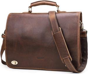 Contacts Messenger Bag for Men Large 15.4 Inch Briefcase Crazy Horse Leather Laptop Bag Vintage Crossbody Shoulder Handbag for Work Travel