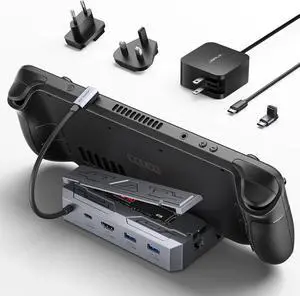 JSAUX M.2 Docking Station 6-in-1 for Steam Deck/ROG Ally with 65W AC Adapter Charger Set, HDMI 2.0 4K@60Hz, Ethernet, Dual USB-A 3.2 & USB-C Ports Compatible with Steam OLED HB0604 (SSD Not Included)