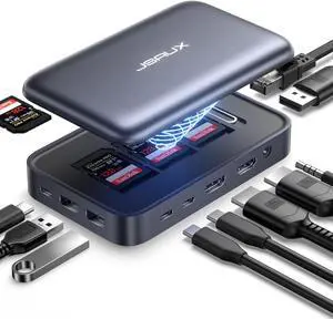 JSAUX Docking Station, 12 in 1 USB-C Docking Station 3 Monitors for MacBook/Dell/HP/Lenovo/Steam Deck/Switch, Laptop Docking Station with 4K DP, 4K HDMI*2, 100W PD, USB 3.0, 1000Mbps Ethernet, SD/TF