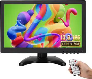 OSCY 13.3 Inch Small Monitor 1366x768 Mini Monitor Support HDMI/VGA/USB/BNC/AV for CCTV Raspi PC Gaming TV, with Remote Control and Built in Dual Speaker