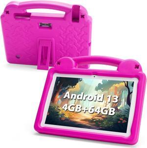 Kids Tablet - 10 Inch Android 13 Kids Tablet, 4GB RAM 64GB ROM, IPS HD 1280x800 Toddler Tablet,WiFi 6, 2.0MP + 5.0 MP, GMS, Parental Control Mode, Kids Content & Eye Protection (Pink&EVA Case)