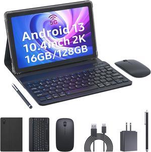 2023 Newest Tablets Android 13 Tablet 10.4 Inch, 16GB RAM+128GB ROM, 2000*1200 2K FHD Display, Powerful 2.0Ghz CPU, 2.4G&5G&WiFi 6, Bluetooth 5.0, 2 in 1 Tablet with keyboard, Case, Stylus, Black
