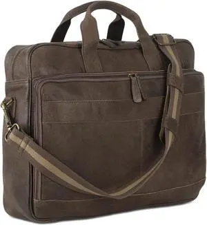 KomalC 16 Inch Leather briefcases Laptop Messenger Bags for Men and Women Best Office Satchel Bag (Grey)