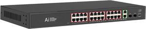 TEROW Gigabit Ethernet PoE Switch - 28 Port Network Switch with 24 PoE+ Ports, 2 Uplink & 2 SFP Slots - 802.3af/at Compliant, Plug & Play, Traffic Optimization, Quiet Fanless Design